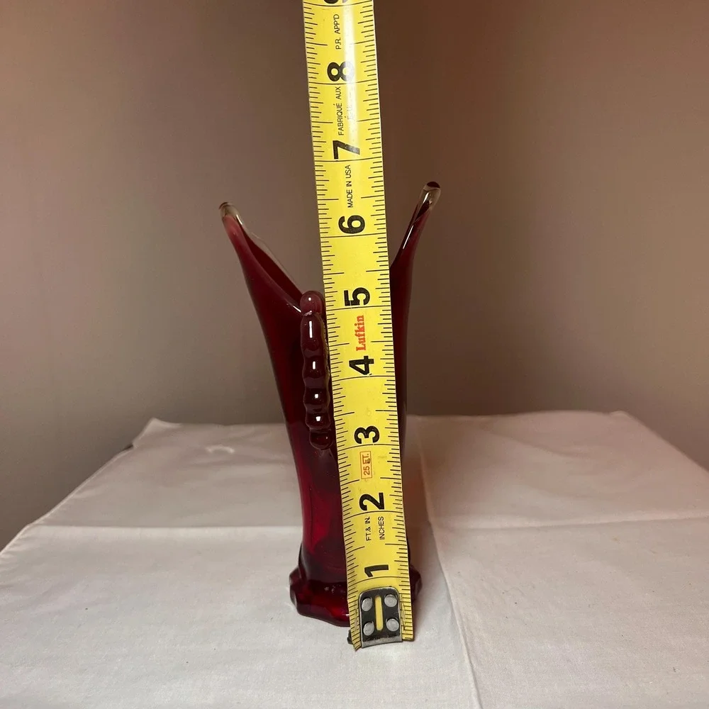 VTG Ruby Red Art Glass Vase Flying Fish Bud Vase Cranberry Glass
